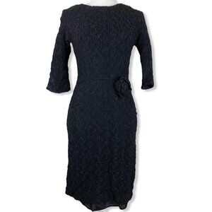 Vintage Size XS Dress Ka Mar Mini Black Crinkle Bodycon 1/4 Sleeve FLAWED